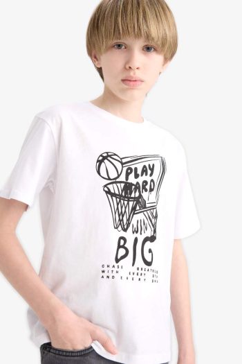 Boys' Printed Short Sleeve T-Shirt with Bike Collar