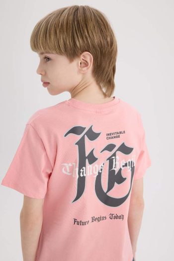 Boys' Bicycle Collar Short Sleeve T-Shirt with Back Print