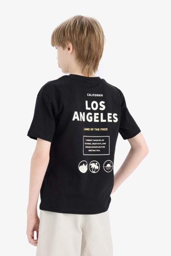 Boys' Bicycle Collar Short Sleeve T-Shirt with Back Print