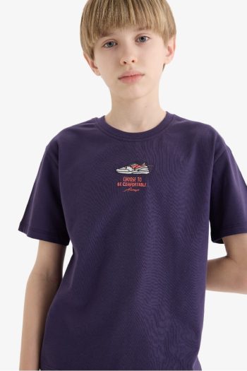 Boys' Embroidered Bike Collar Short Sleeve T-Shirt