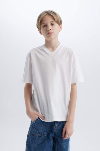 Boys' Basic Flat Short-Sleeve V-Neck T-Shirt