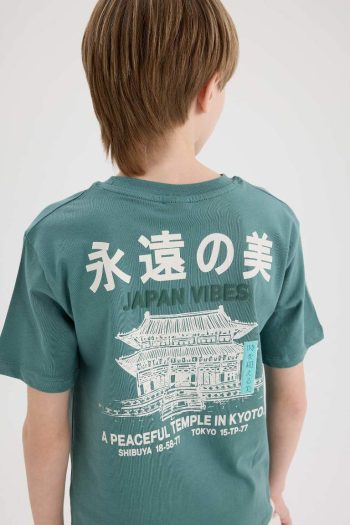 Boys' Bicycle Neck Short Sleeve T-Shirt with Back Print