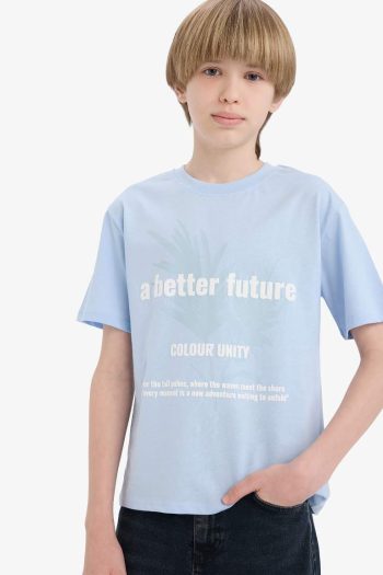 Boys' Bicycle Neck Printed Short Sleeve T-Shirt