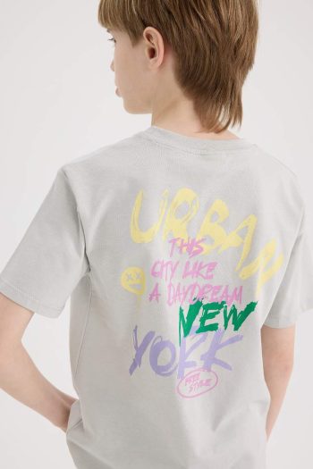 Boys' Bicycle Neck Short Sleeve T-Shirt with Back Print