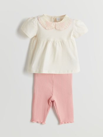 LCW Baby Cotton Girl Baby Blouse and Capri Leggings Set - 2 Pieces