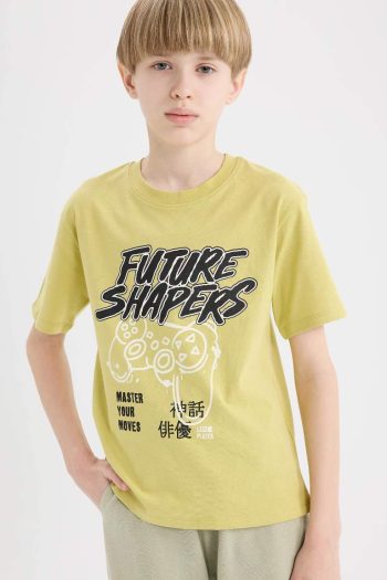 Boys' Printed Short Sleeve T-shirt with Bicycle Neck