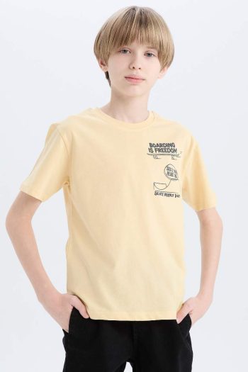 Boys' Bicycle Neck Printed Short Sleeve T-Shirt