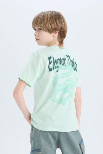 Boys' Bicycle Collar Short Sleeve T-Shirt with Back Print
