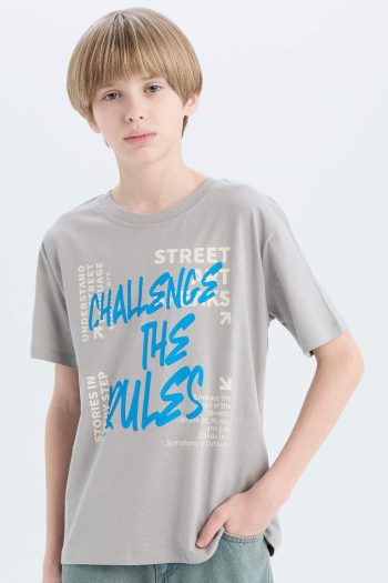 Boys' Bicycle Collar Printed Short Sleeve T-Shirt