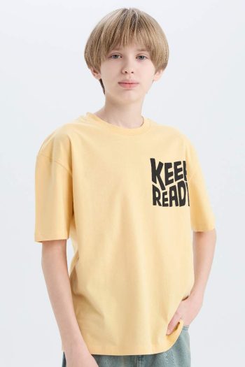 Boys' Oversized Loose Fit Printed Short Sleeve T-Shirt with Crew Neck