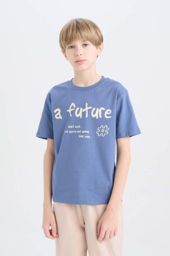 Boys' Bicycle Collar Printed Short Sleeve T-Shirt