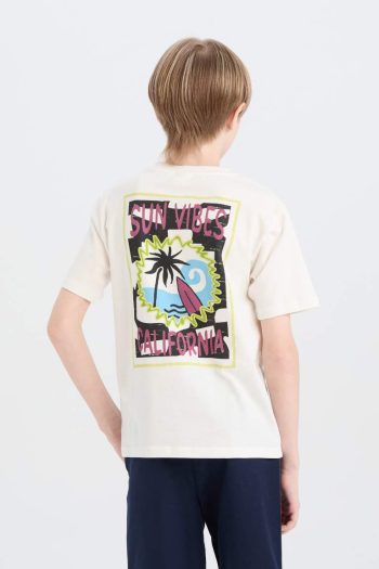 Boys' Bicycle Neck Short Sleeve T-shirt with Back Print