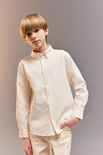 Boys' Textured Long-Sleeve Polo Shirt