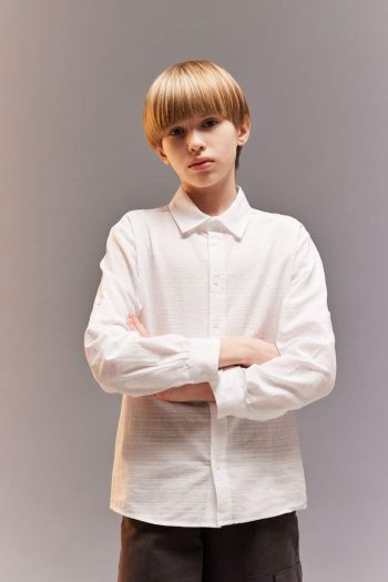 Boys' Textured Long Sleeve Polo Shirt