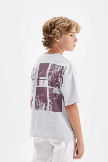 Boys' Oversized Loose Fit Crew Neck Printed Short Sleeve T-Shirt