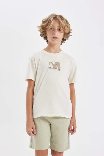 Boys' Printed Short Sleeve T-Shirt with Bicycle Neck