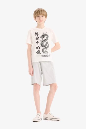Boys' 2-Piece Set with Printed Short-Sleeve T-Shirt and Elastic Waist Shorts