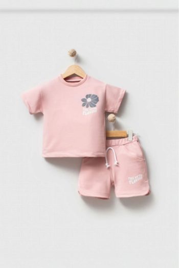 100% Cotton Baby Girl Front-Back Printed T-Shirt & Pocket Shorts Set