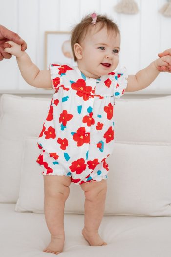Lilabio 100% Cotton Short-Cuffed Ruffled Baby Overall
