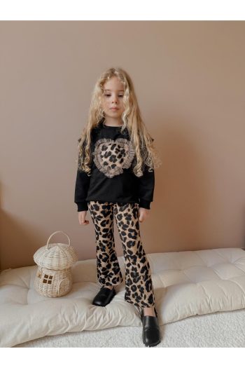 Yigit Boutique Leopard Leggings with Flared Pants Girl's Outfit Set