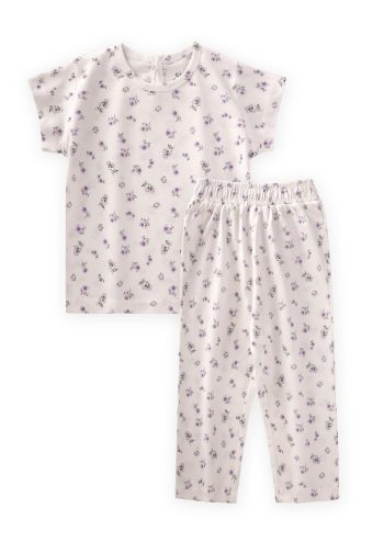 Patterned Pajama Set 1-7 Years Lilac Flower Design