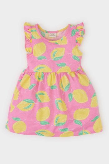 Patterned Short Sleeve Dress for Baby Girls