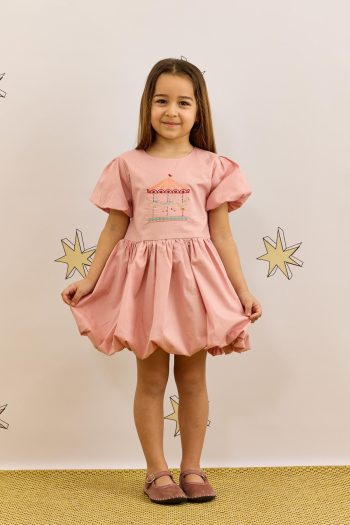 Embroidered Detail Balloon Dress Pink