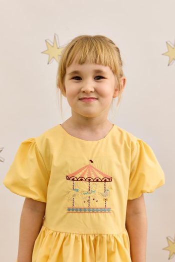 Embroidered Detail Balloon Dress Yellow