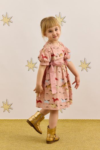 Dress with Nervür Detailing and Horse Print