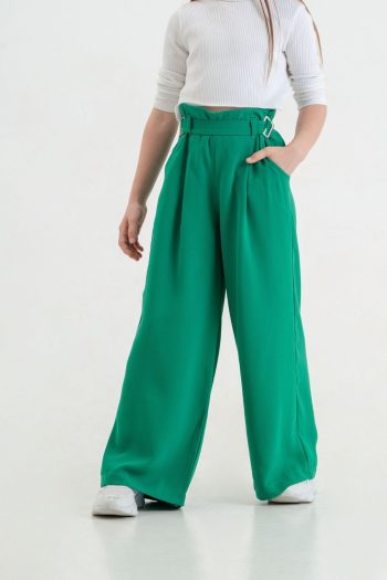 I WILL WEAR TEXTILE Girl's Trousers with Buckle Belt in Linen