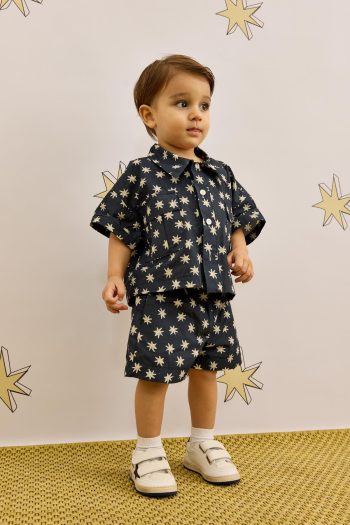 Navy Blue Pleated Pocket Shorts Set