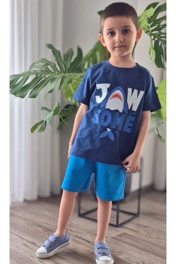 BALKABAĞI Jaws Boys' Blue Summer Cotton Set MTYE0074