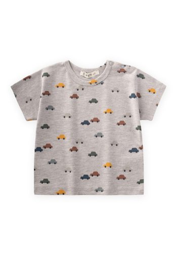 Car Pattern T-Shirt for Ages 1-5 Gray Melange