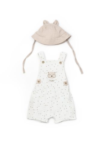 Boys' Baby Muslin Cream Polka Dot Suspender Romper and Ear-Headband Set