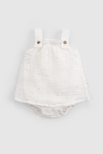Organic Cotton Muslin Ecru Baby Bodysuit Dress