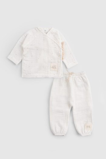 Organic Cotton Muslin Ecru Cross-Over Baby Set