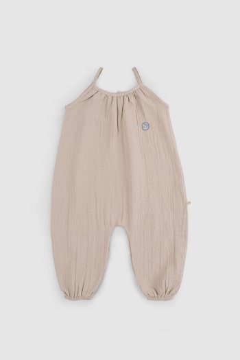 Organic Cotton Muslin Baby Beige Strap Jumpsuit