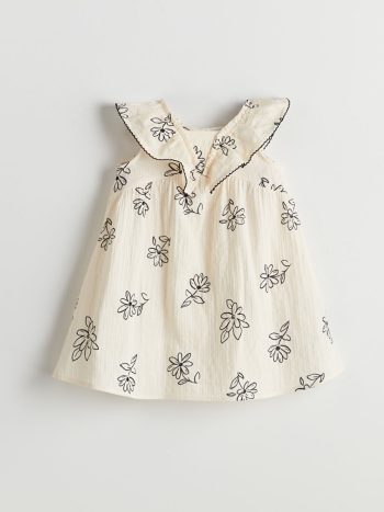 LCW Kids Ekru Floral Muslin Dress for Girls