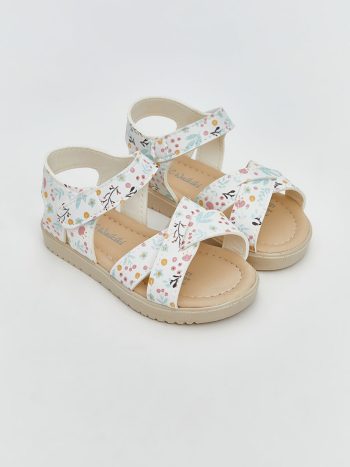 LCW STEPS White Floral Printed Baby Girl Sandals
