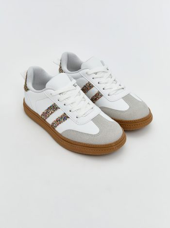 LCW STEPS White Laced Stone-Embellished Girl's Sports Shoes