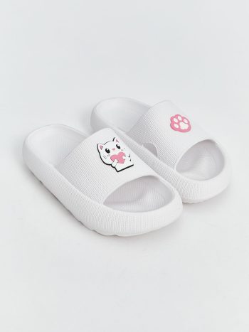 LCW STEPS White Cat Print Girl's Slippers