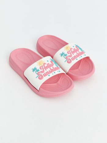 LCW STEPS Pink Printed Single Strap Girl's Slippers