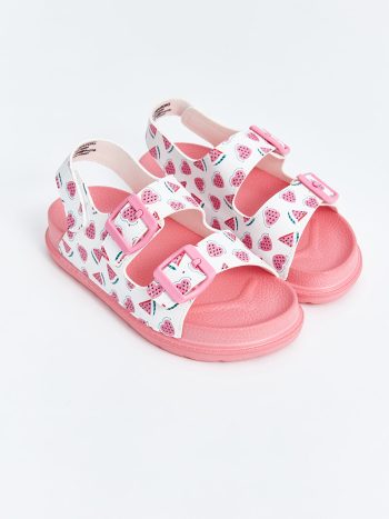 LCW STEPS  White Velcro Printed Sandals for Girls