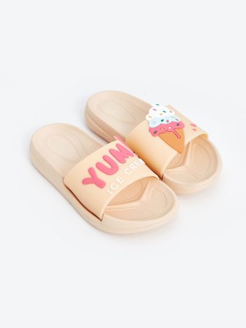 LCW STEPS Pink Single Strap Printed Girls' Slippers