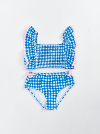 LCW Kids Blue Checkered Collar Girls Bikini