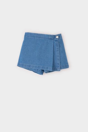 Girl's Denim Shorts Skirt with Elastic Waistband