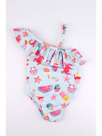 Le Mabelle Blue Ice Cream Patterned Girls' Swimsuit