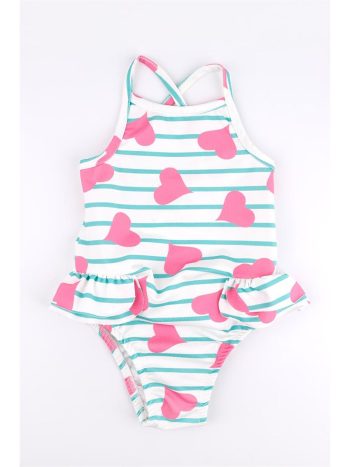 Le Mabelle                                            Off-White Heart Patterned Girls' Swimsuit