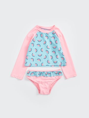 Turquoise Printed Girl Baby Bikini Set