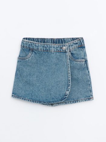 LCW Kids Blue Waistband Elastic Girl's Denim Shorts Skirt